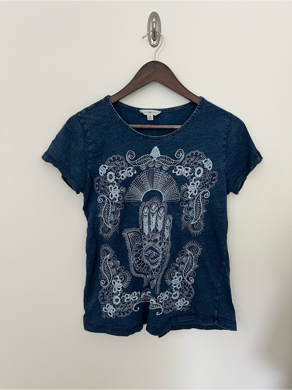 Lucky Lotus Hamsa Hand Graphic Tee - Size Medium
